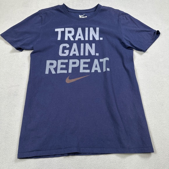 Nike Shirt Womens S Blue The Nike Tee Athletic Cut Train Gain Repeat Swoosh Logo - Picture 1 of 6
